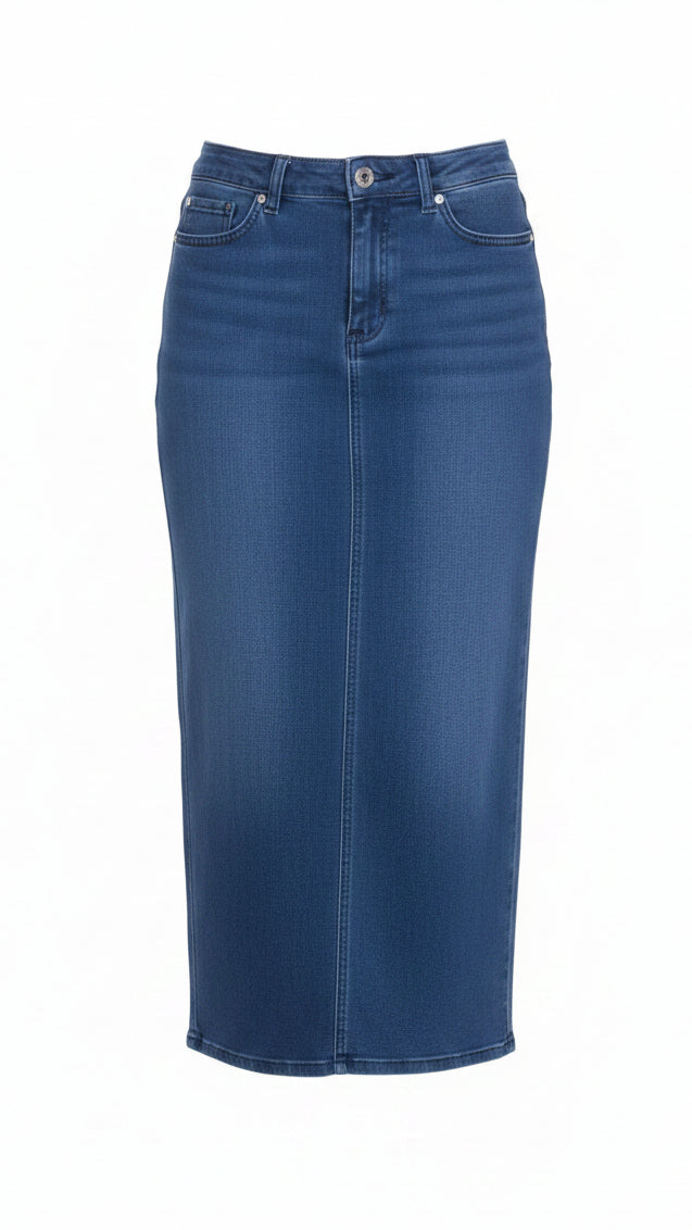 Emery Denim Maxi Skirt | Diamond Button