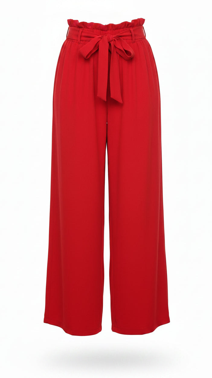 Stephanie Stretch Paper Bag Pants | Red
