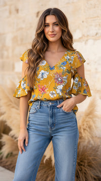 # 15 - Yellow Floral Blouse | S | SAMPLE SALE