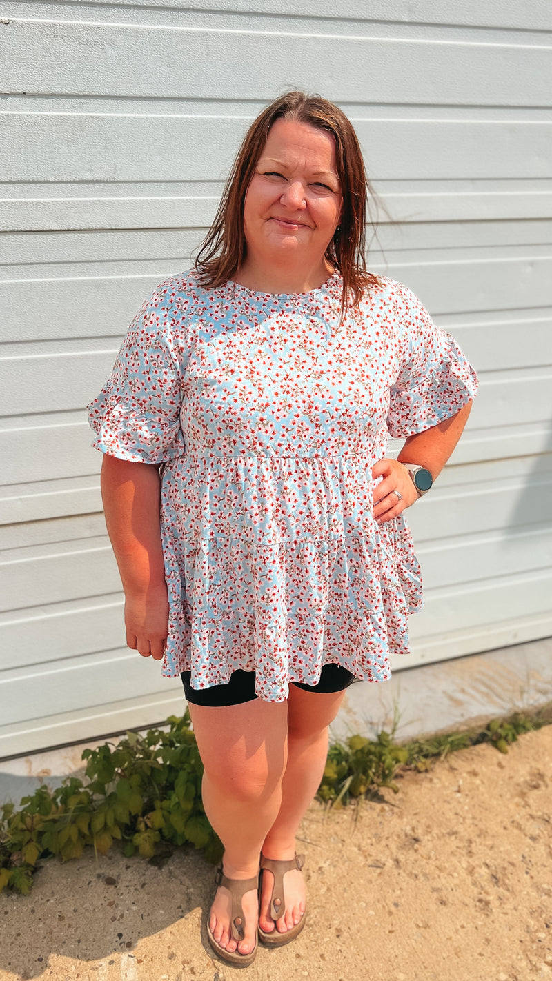 Kimberly Floral Babydoll Top: Blue