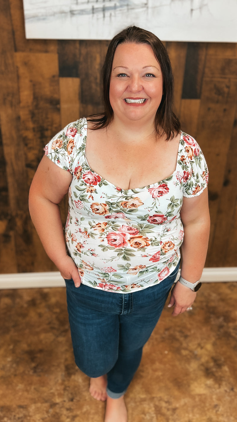 Violet Floral Top | White