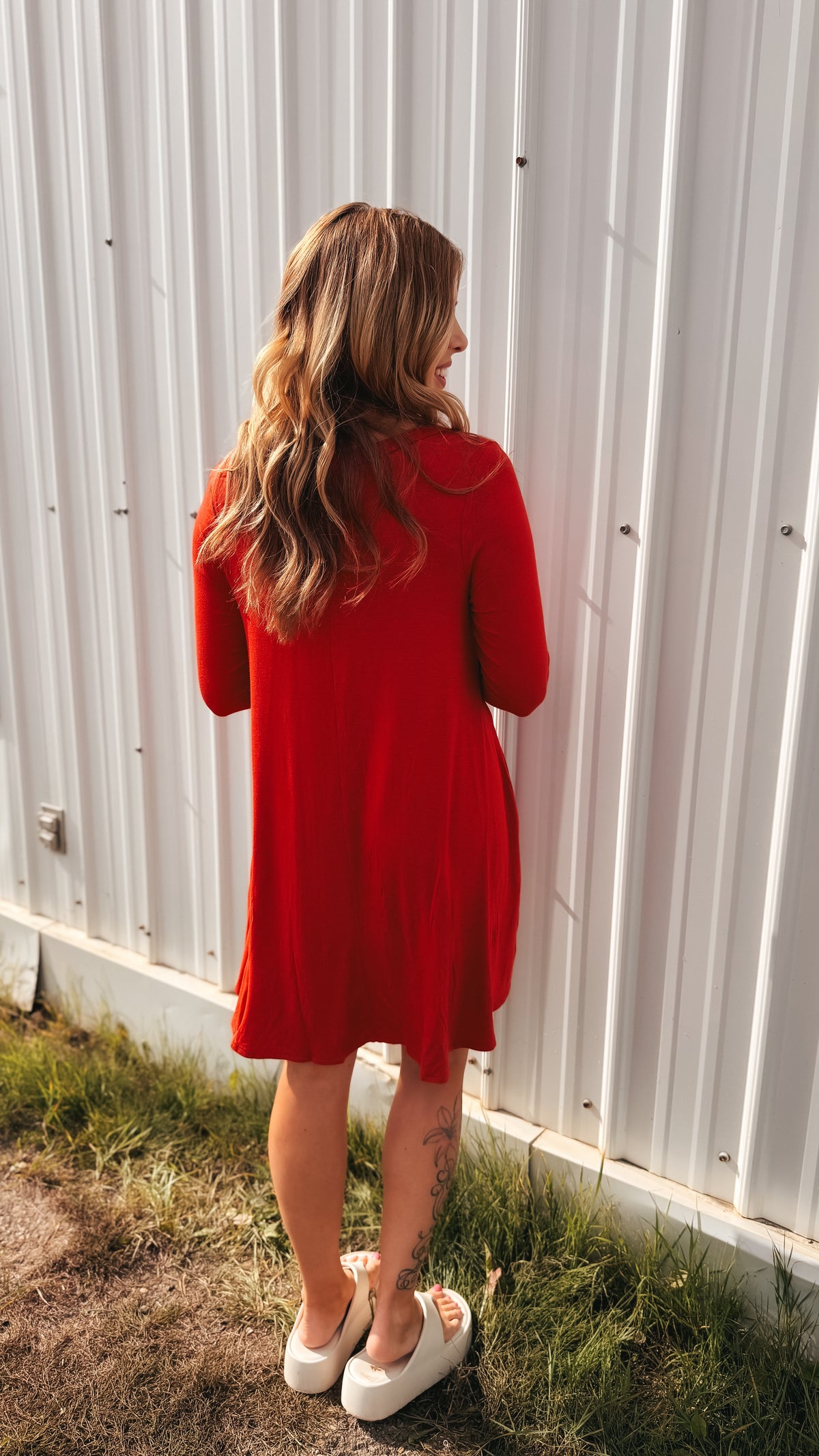 Violet Long Sleeve T-Shirt Dress | Burnt Rust