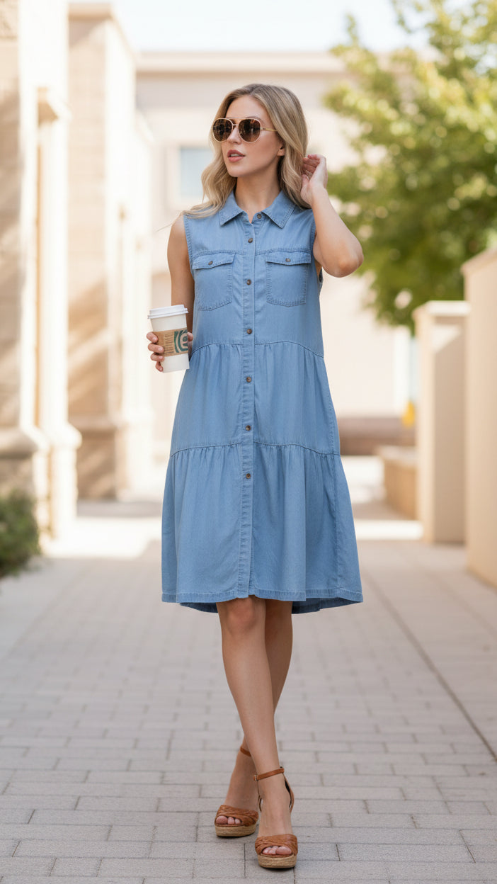 Jackie Chambray Dress | Light Blue