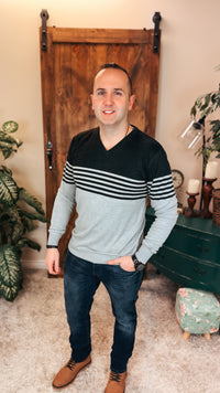 Davis V-Neck Sweater: Grey & Black