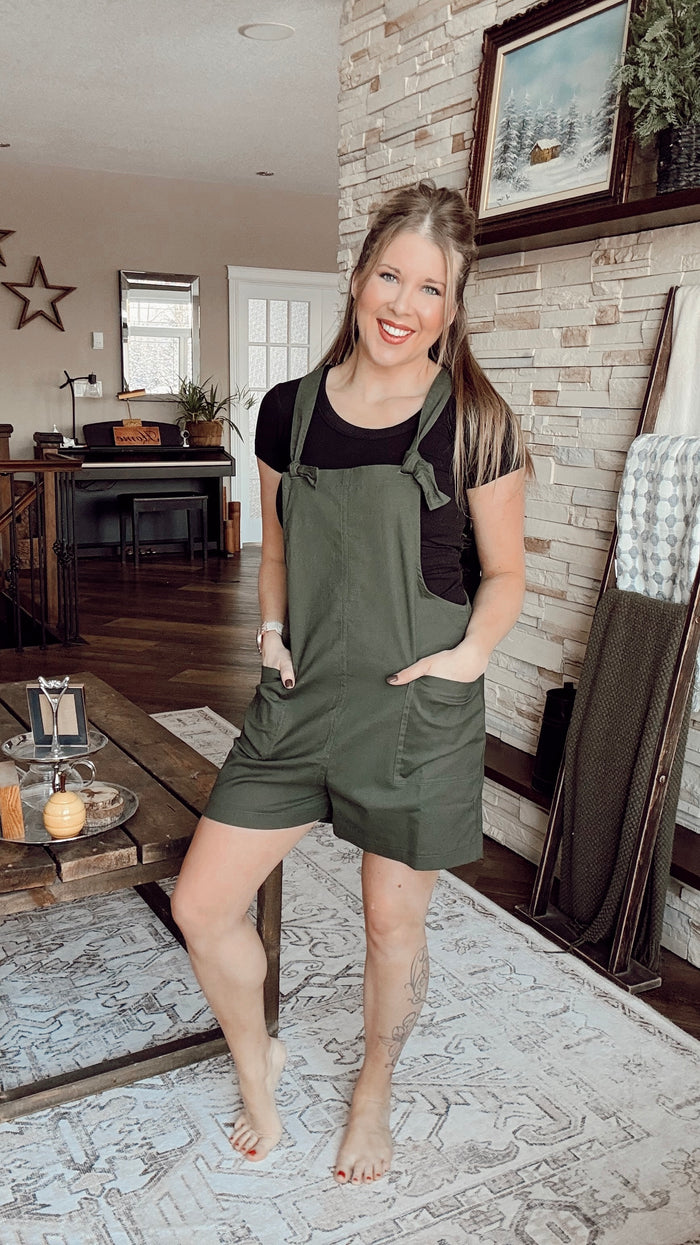 Jamie Short Overall Romper | Olive