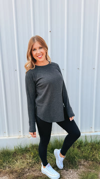 Leslie Waffle Long Sleeve | Charcoal
