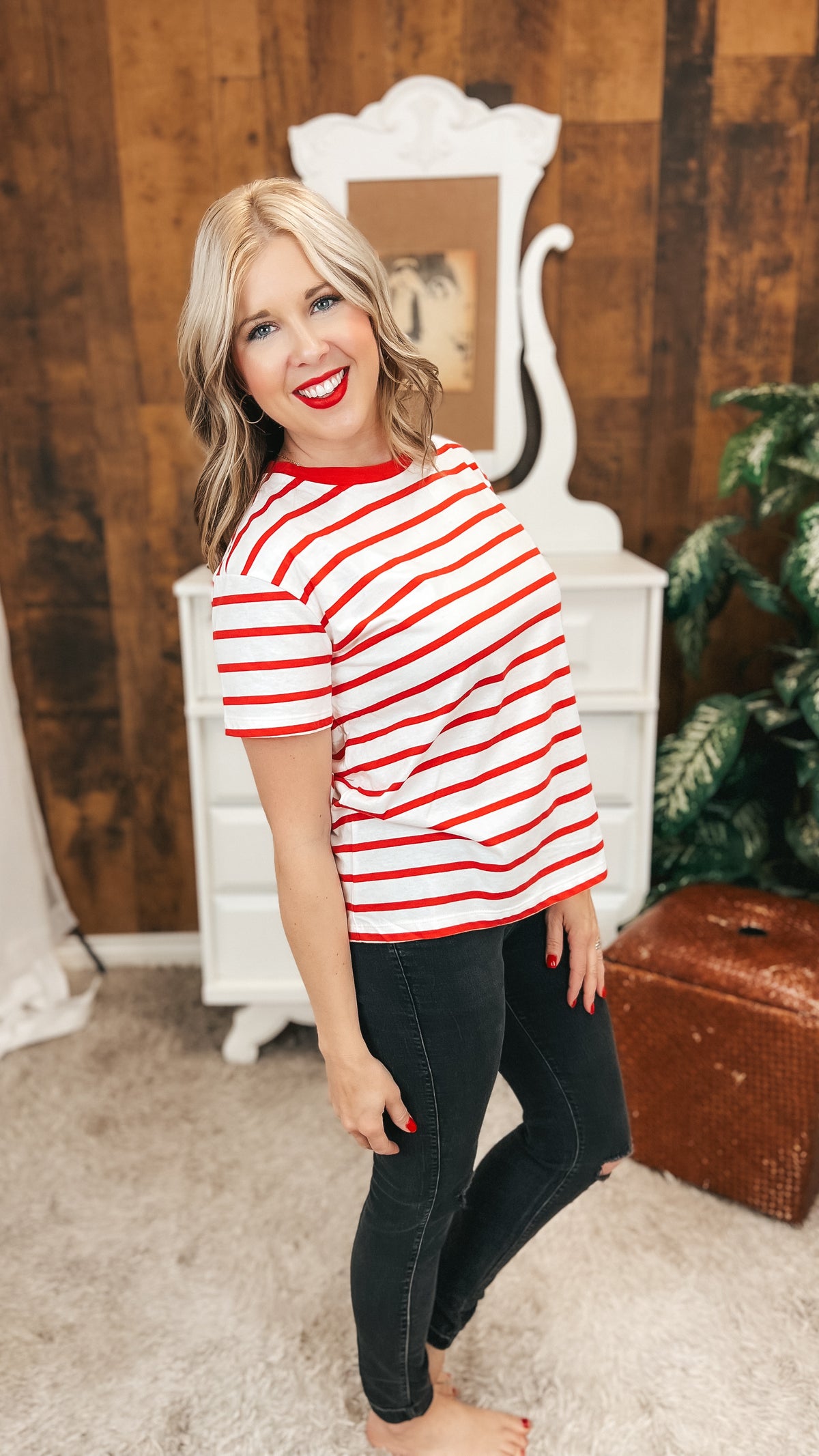 Brittany Striped Tee | Red & Ivory