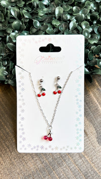 Cherry Necklace & Earring Set | Silver
