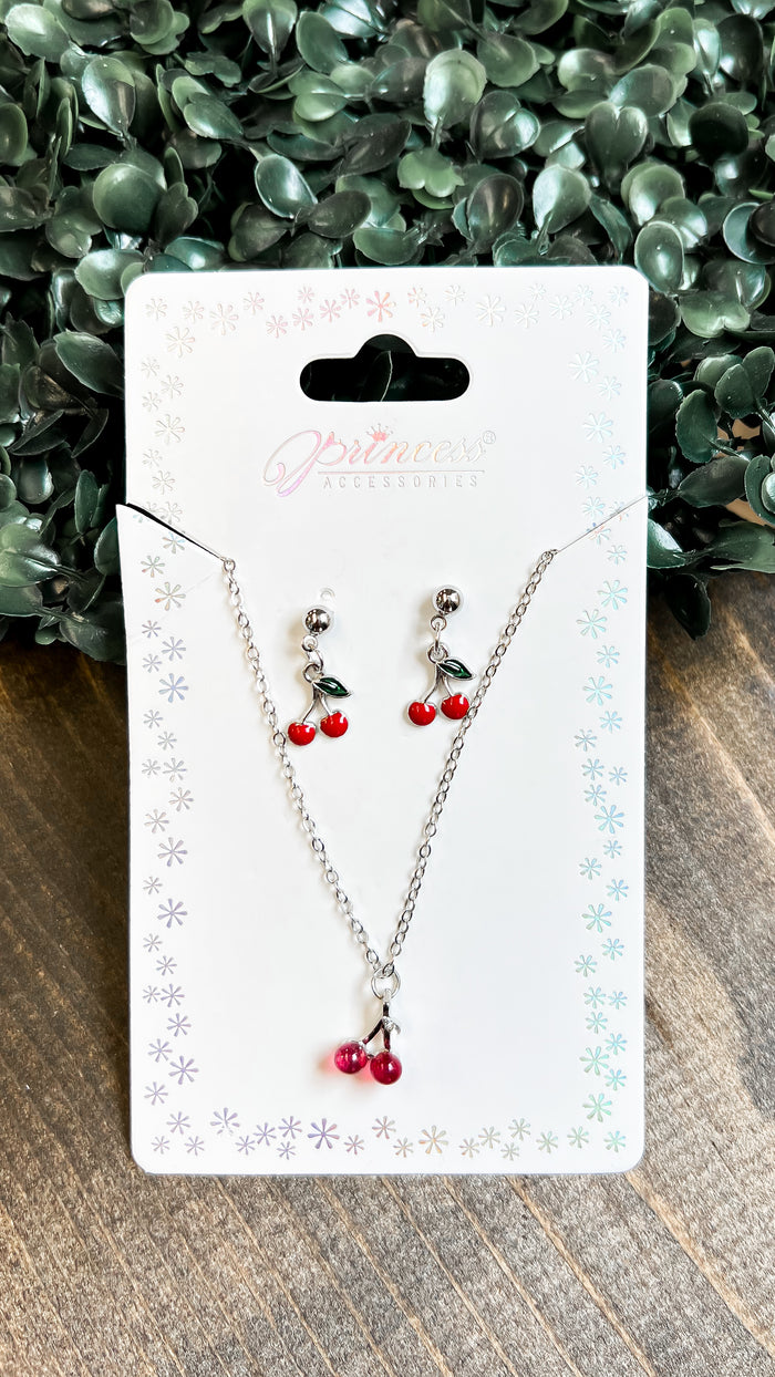 Cherry Necklace & Earring Set | Silver