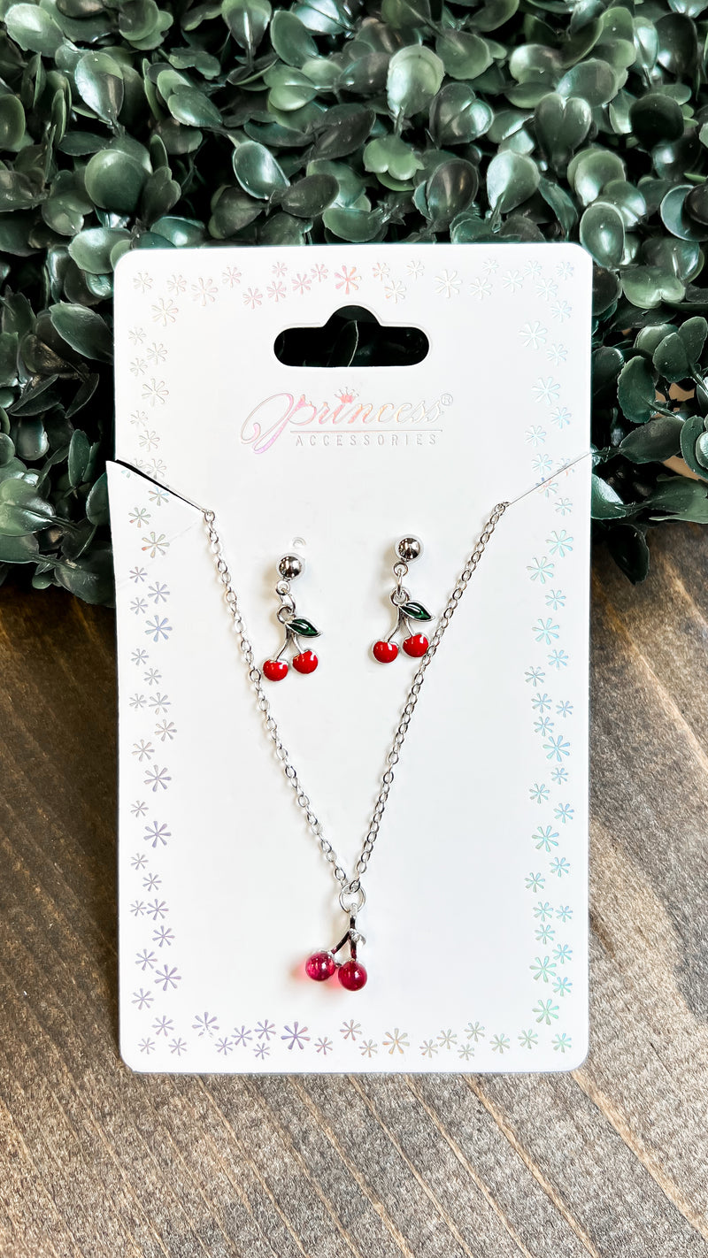 Cherry Necklace & Earring Set | Silver