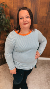 Valery Stripe Long Sleeve | Blue & Coral