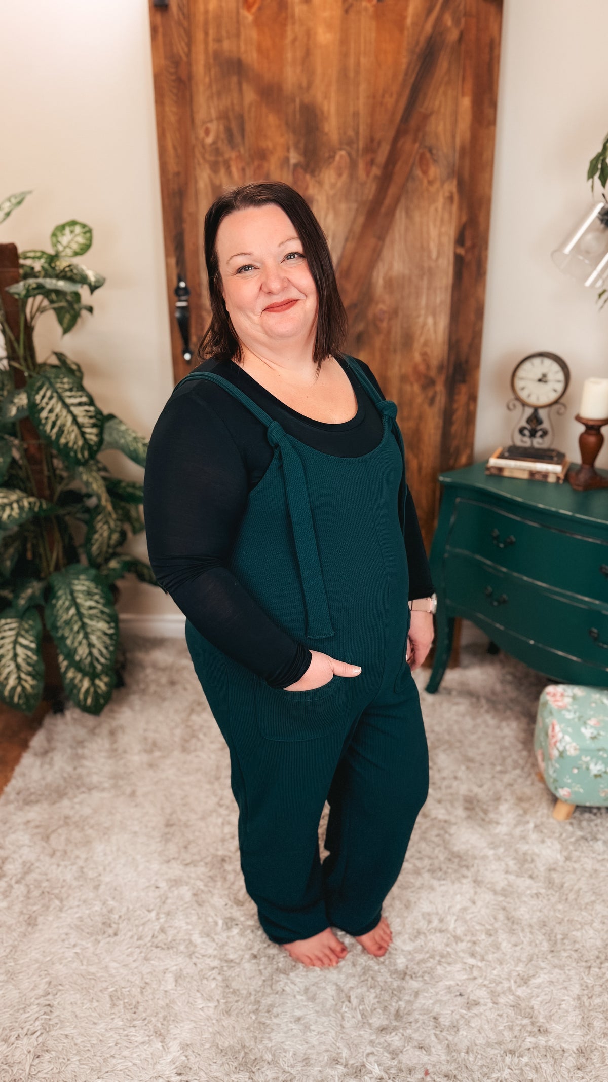 Genevieve Ribbed Knit Romper | Forest