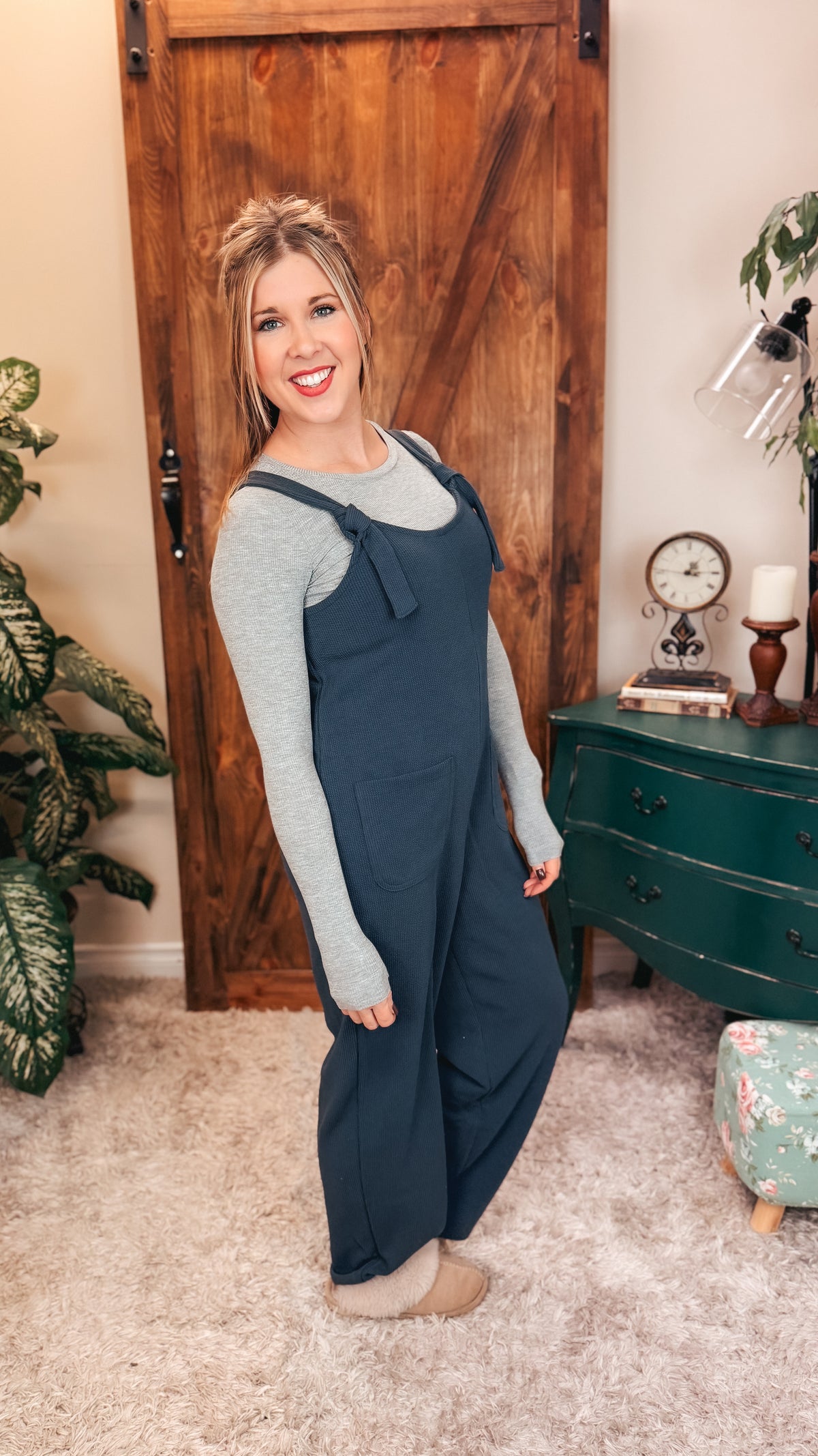 Genevieve Ribbed Knit Romper | Denim