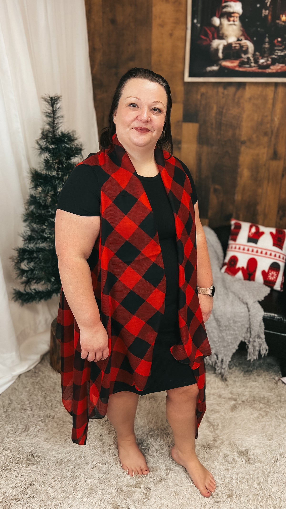 Chantelle Buffalo Plaid Vested Cardigan: O/S