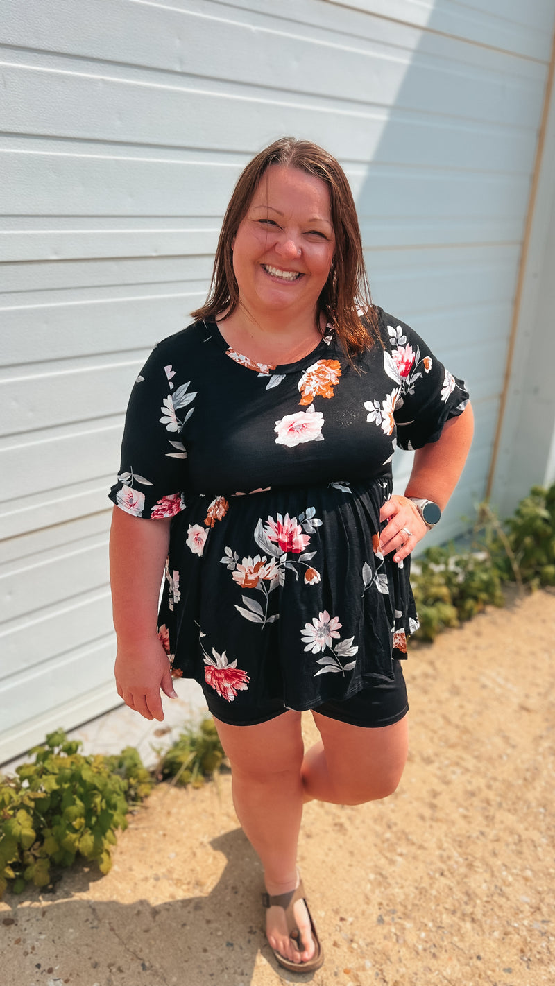 Winnie Babydoll Top: Black Floral