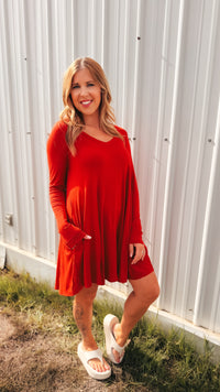 Violet Long Sleeve T-Shirt Dress | Burnt Rust