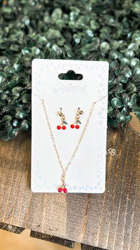 Cherry Necklace & Earring Set | Gold