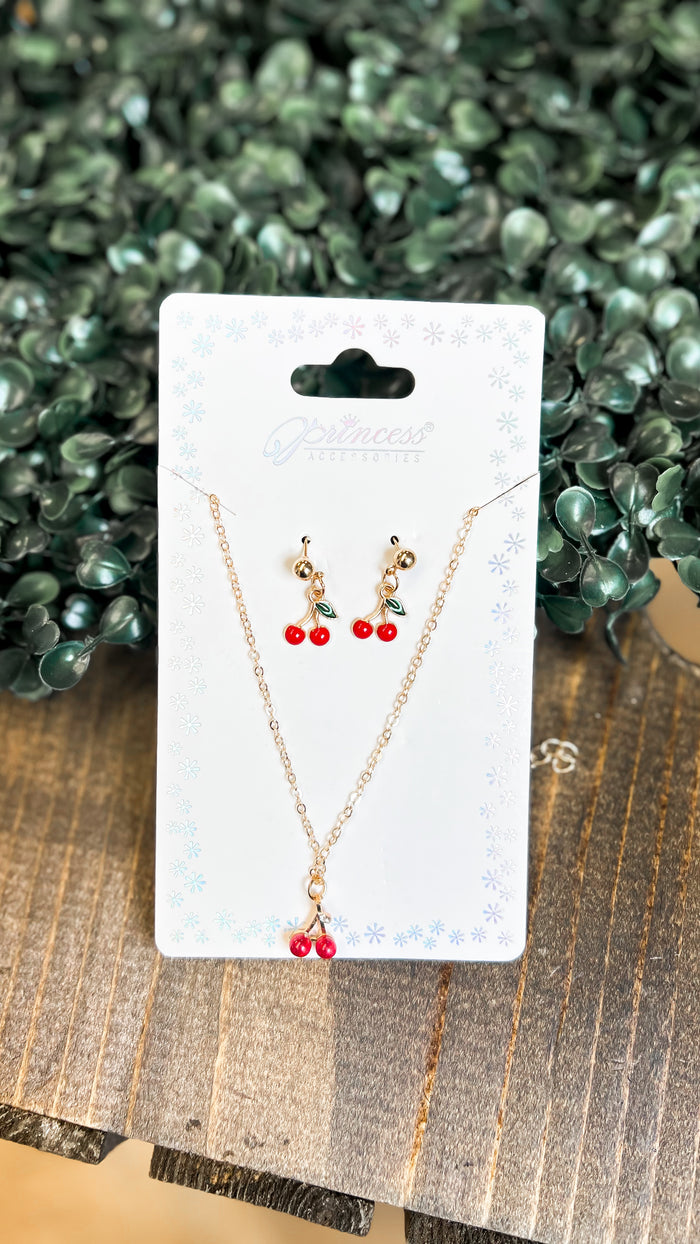 Cherry Necklace & Earring Set | Gold