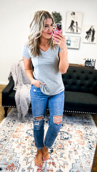Laura Basic V-Neck Top: Grey