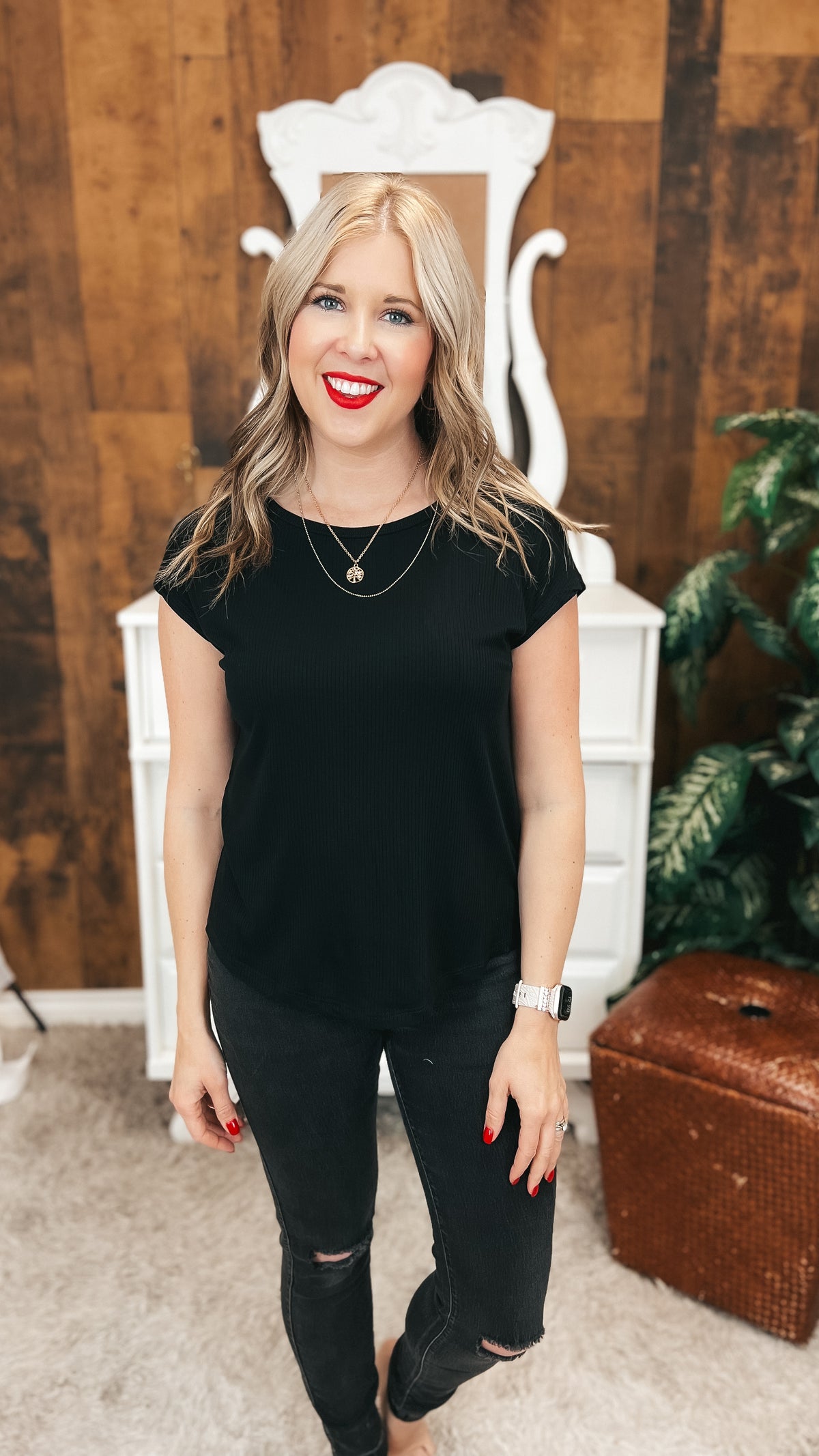 Melanie Ribbed Tee | Black