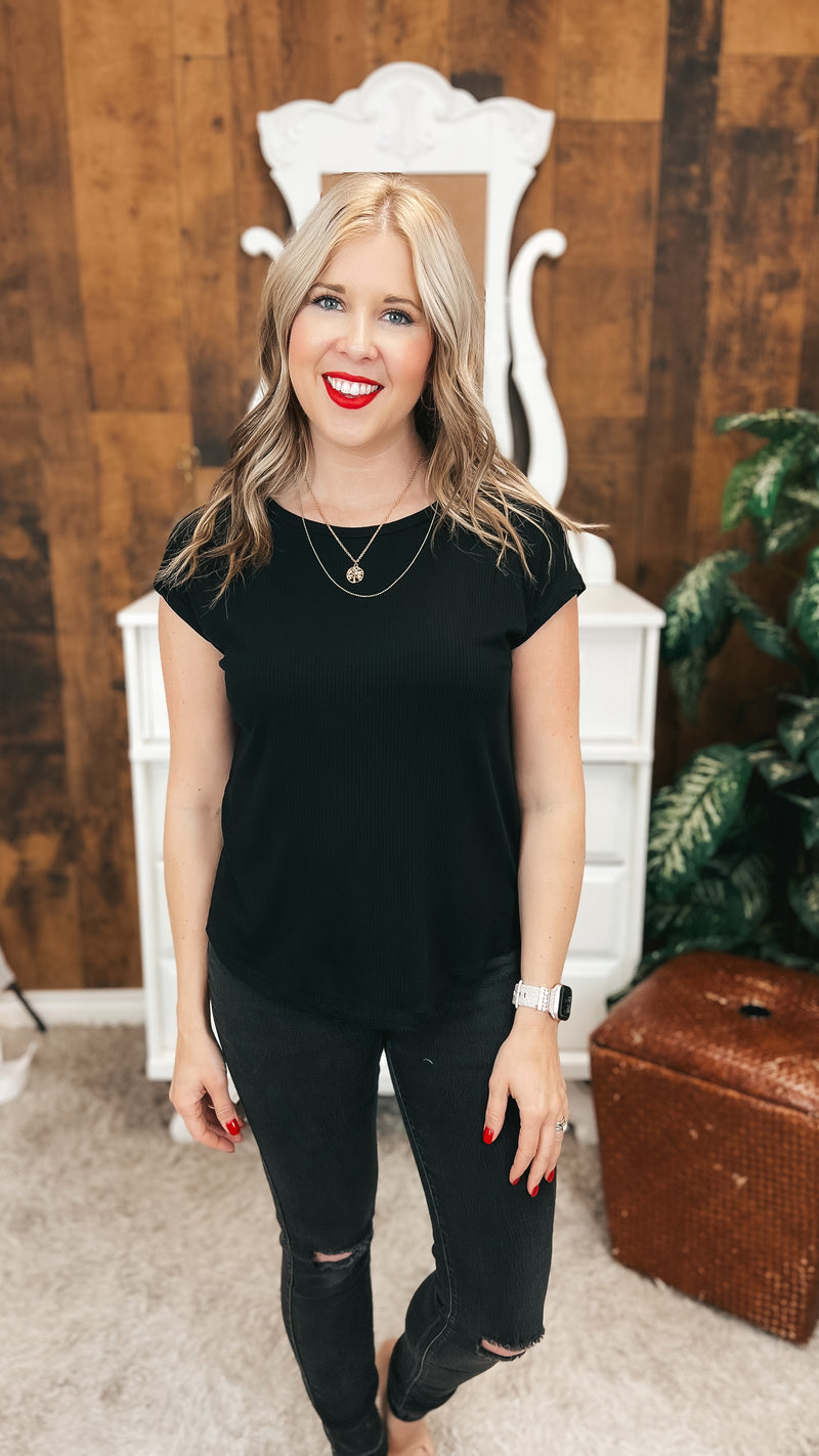Melanie Ribbed Tee | Black