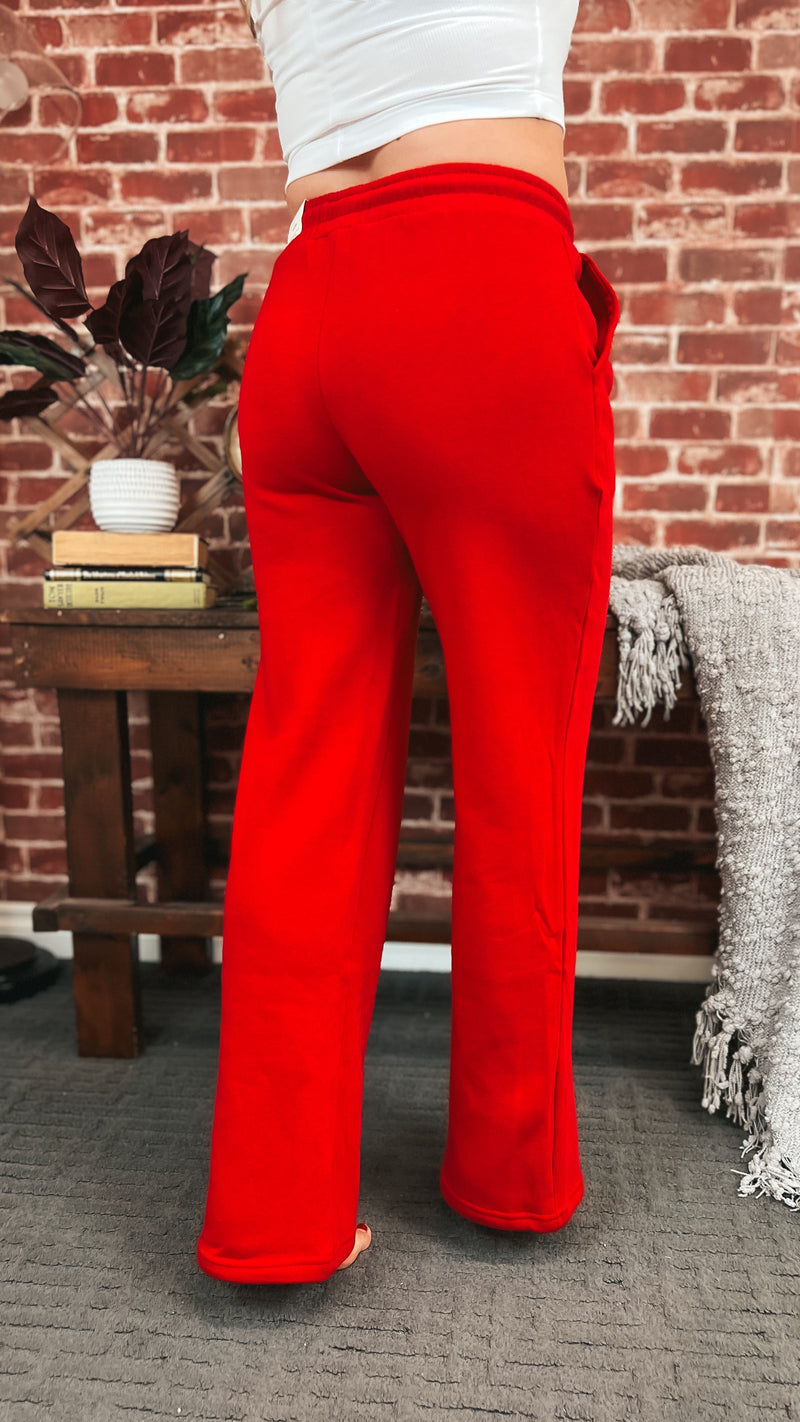 Jodie Wide Leg Jogging Pants | Red