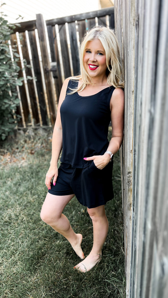 Payton Tank Top Short Set | Black