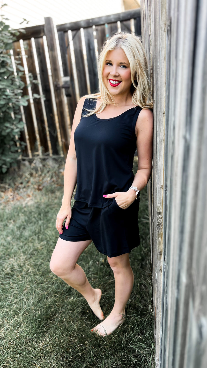 Payton Tank Top Short Set | Black