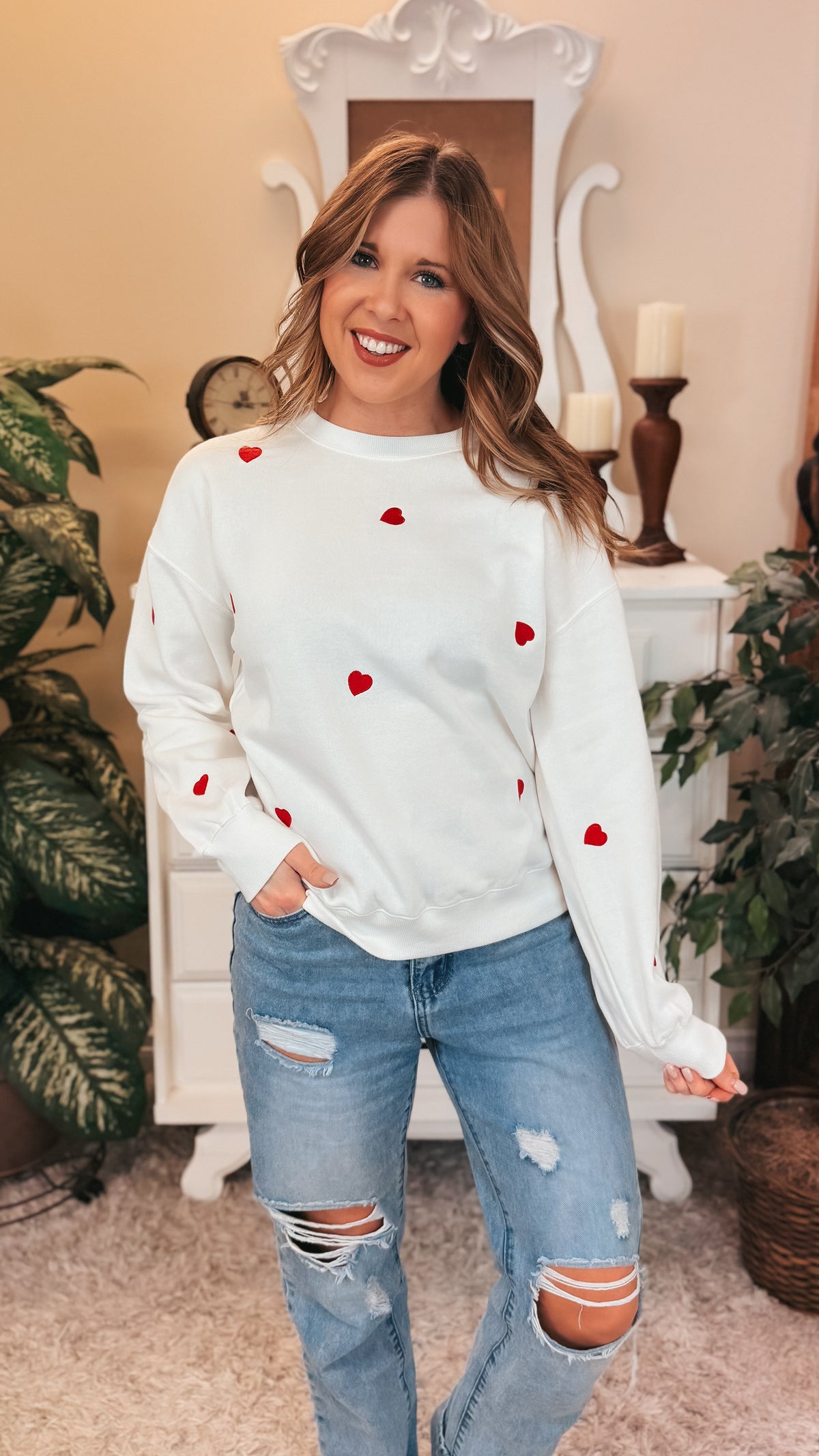 Liza Heart Crewneck | Ivory