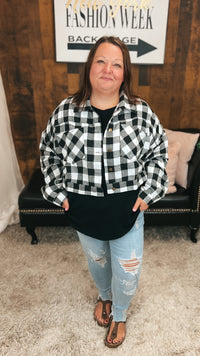 Nikita Crop Plaid Shacket | Black & White