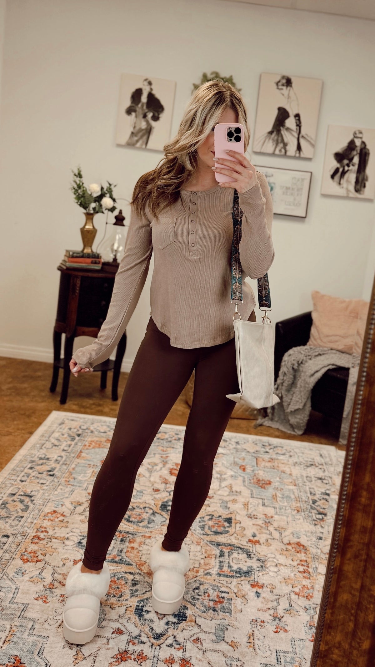 Colleen Ribbed Henley Long Sleeve | Taupe