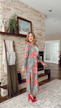 Kendal Floral Duster Cardigan | Hunter Green & Blush