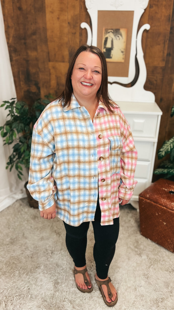 Toni Plaid Shacket | Pink & Blue