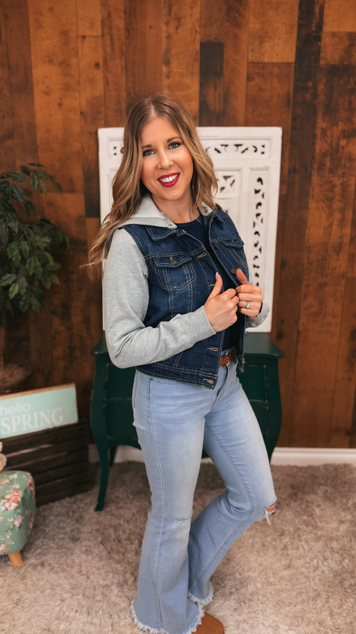 Cam Hooded Denim Jacket | Dark Blue