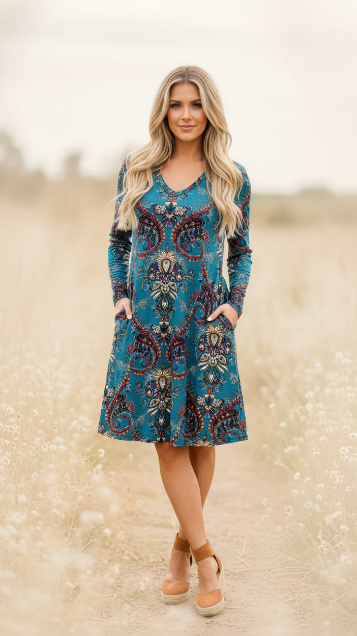 # 37 - Teal Paisley Dress | SAMPLE SALE