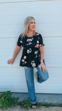 Winnie Babydoll Top: Black Floral