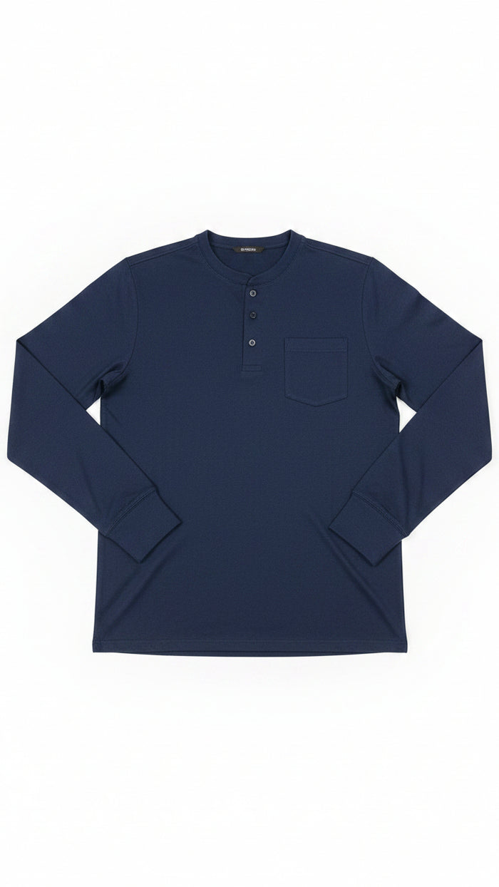 Michael Cotton Henley Long Sleeve: Navy *SALE*