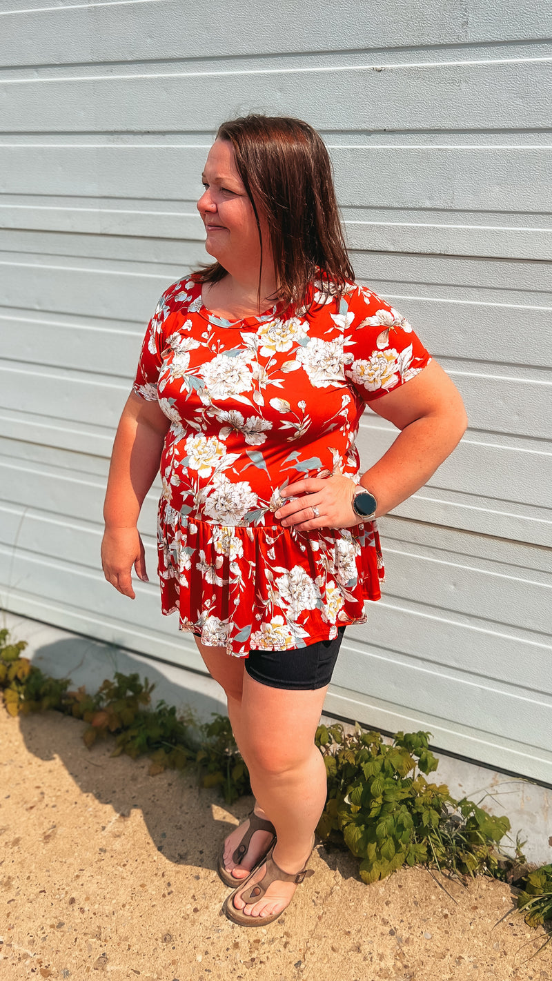 Stacey Floral Top: Red