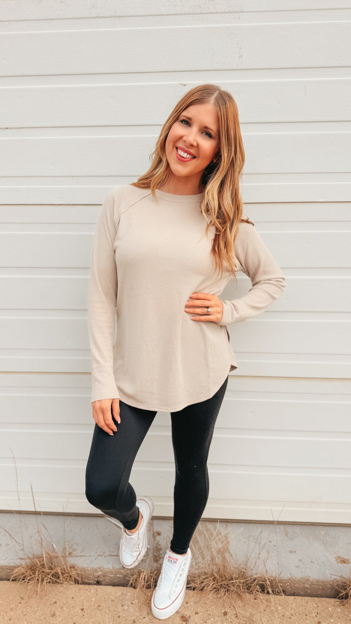 Leslie Waffle Long Sleeve | Sand Beige