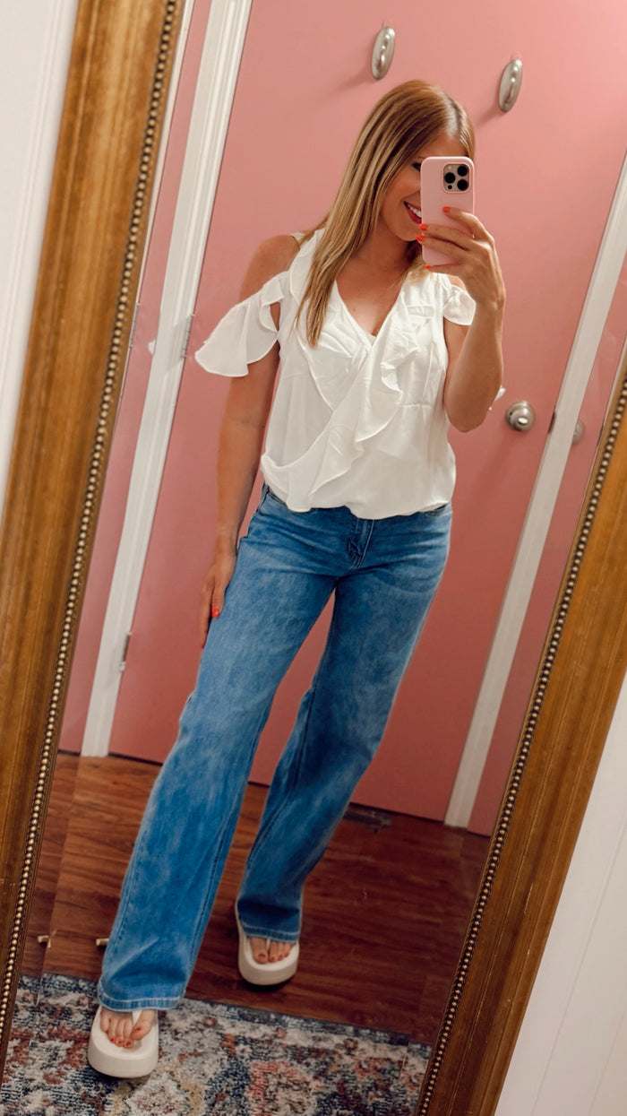 14 White Flutter Blouse | SAMPLE SALE