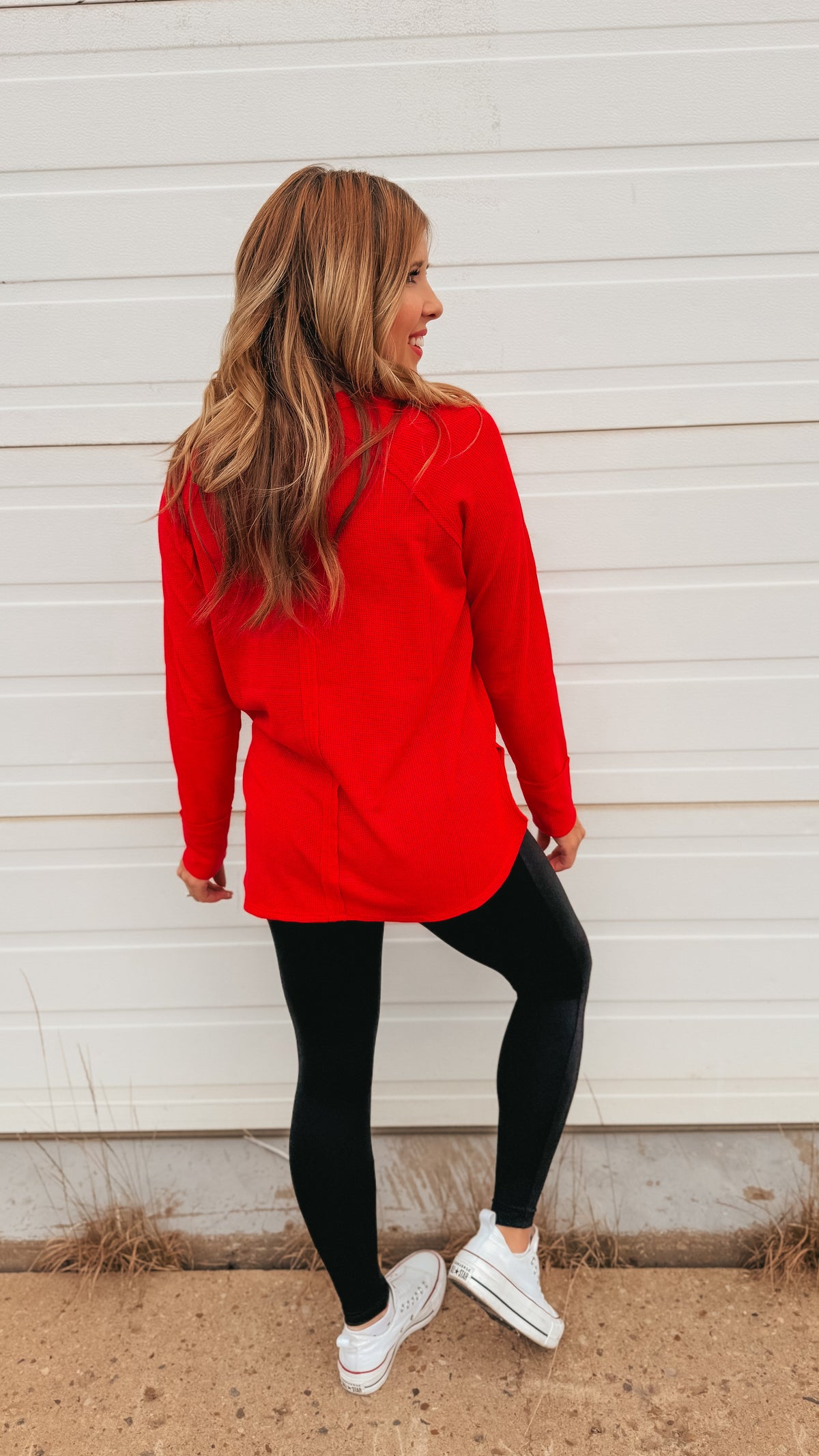 Leslie Waffle Long Sleeve | Red