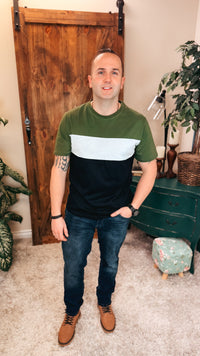 Peter Color Block Tee: Olive & Black