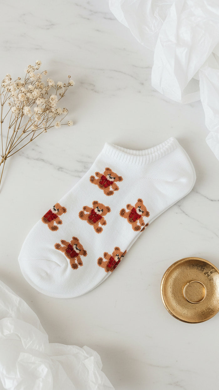 Teddy Bear Ankle Socks: White *SALE*