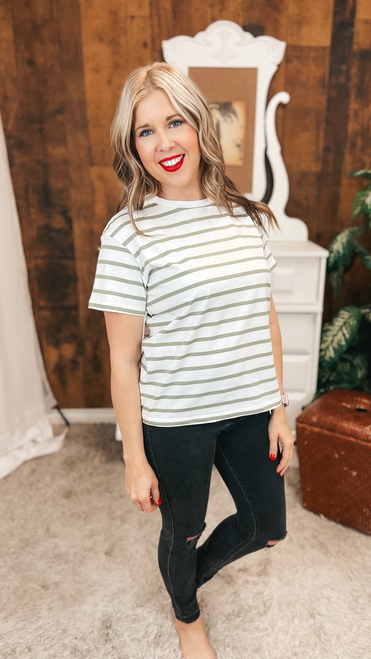 Brittany Striped Tee | Sage & Ivory