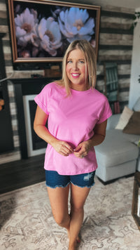 Joanne Rolled Cuff Tee | Pink