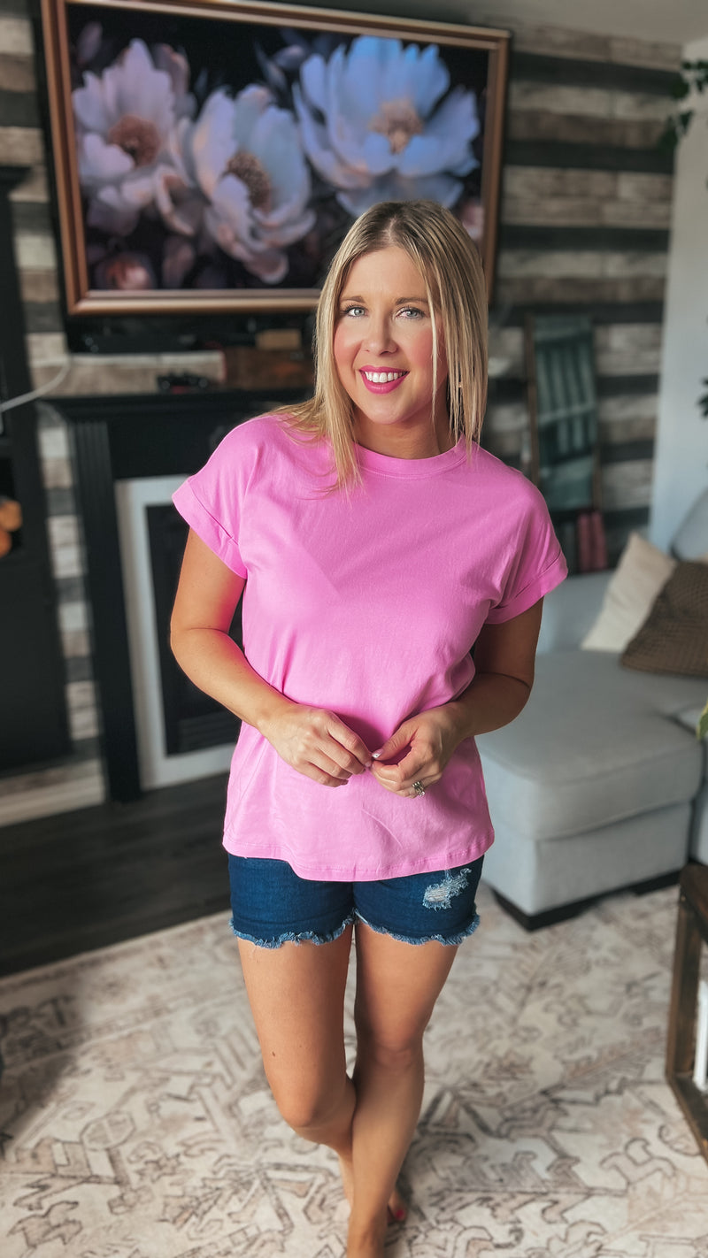 Joanne Rolled Cuff Tee | Pink
