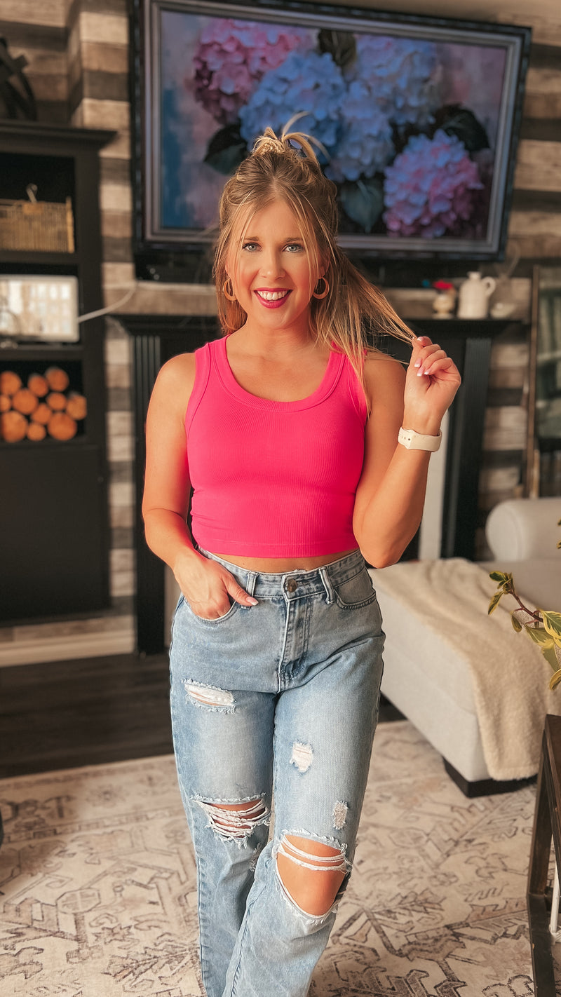 Tamara Ribbed Tank Top: Fuchsia