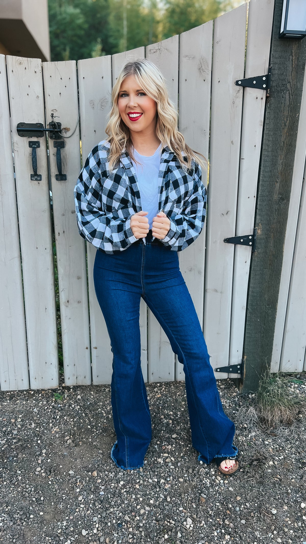 Nikita Crop Plaid Shacket | Black & White