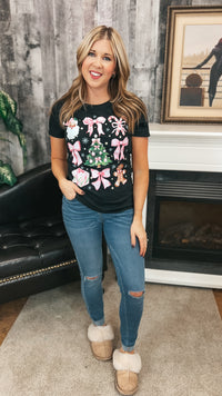 Pink Santa Tee| Black