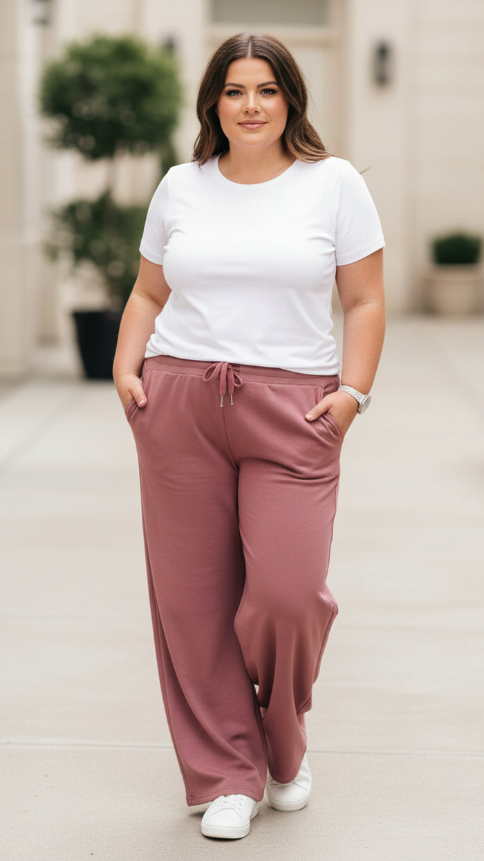 Audrey Wide Leg Jogging Pants | Rose